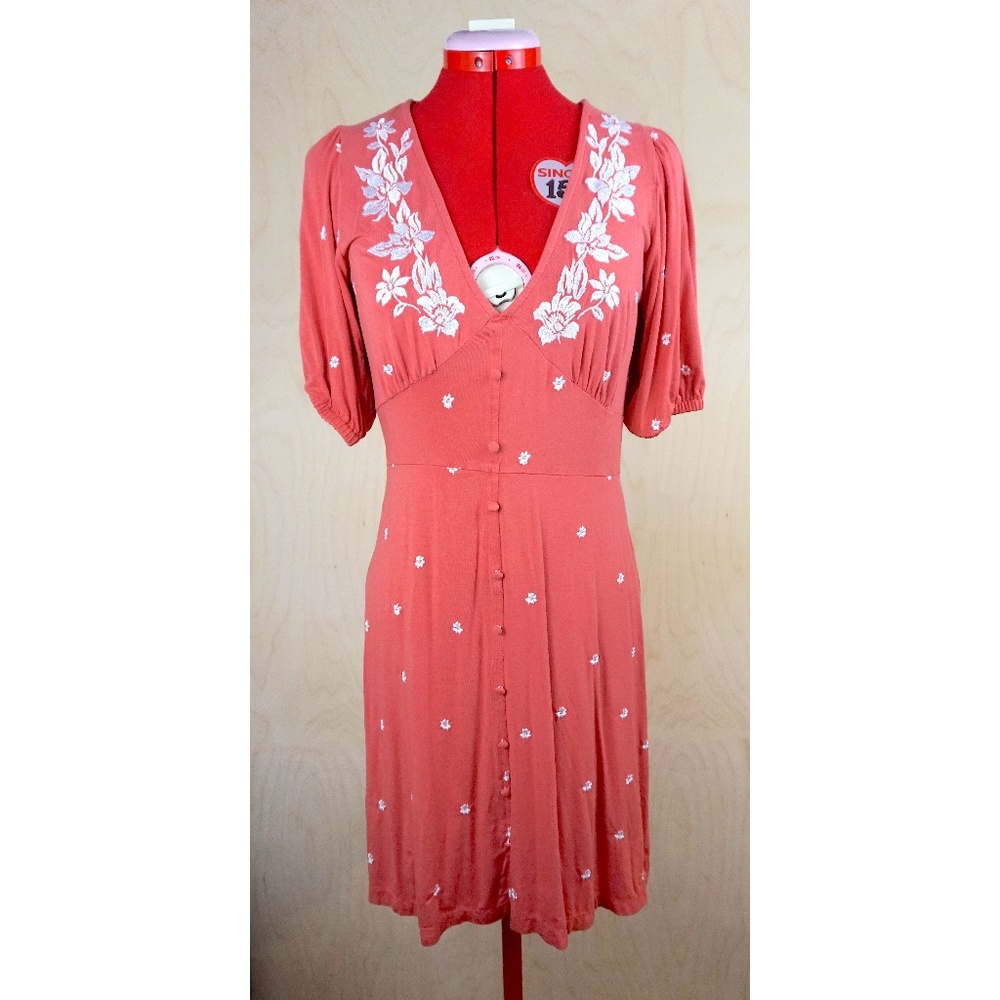 ASOS DESIGN Mini Tea Dress with Flower Embroidery in "Rose"